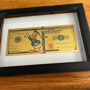 Disney Gold Donald Duck Novelty Banknote Framed